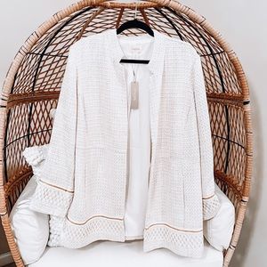 Chico's Long White Jacket w/ Gold Trim